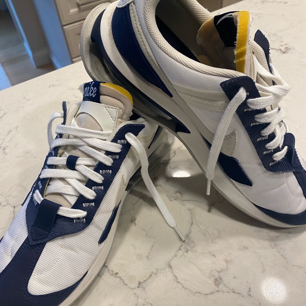 Nike Men's Blue and White Sneakers with Yellow Highlights